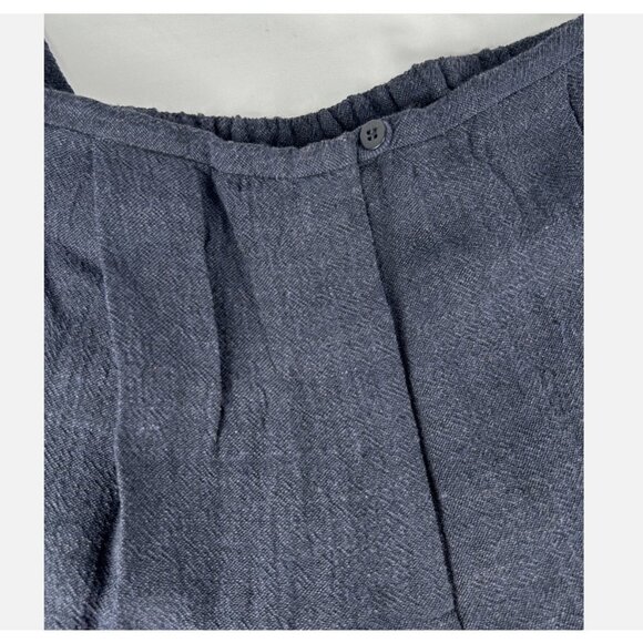 Eileen Fisher Dark Blue Lightweight Viscose Linen Wide Leg Pants L Button Crepe - Picture 3 of 5